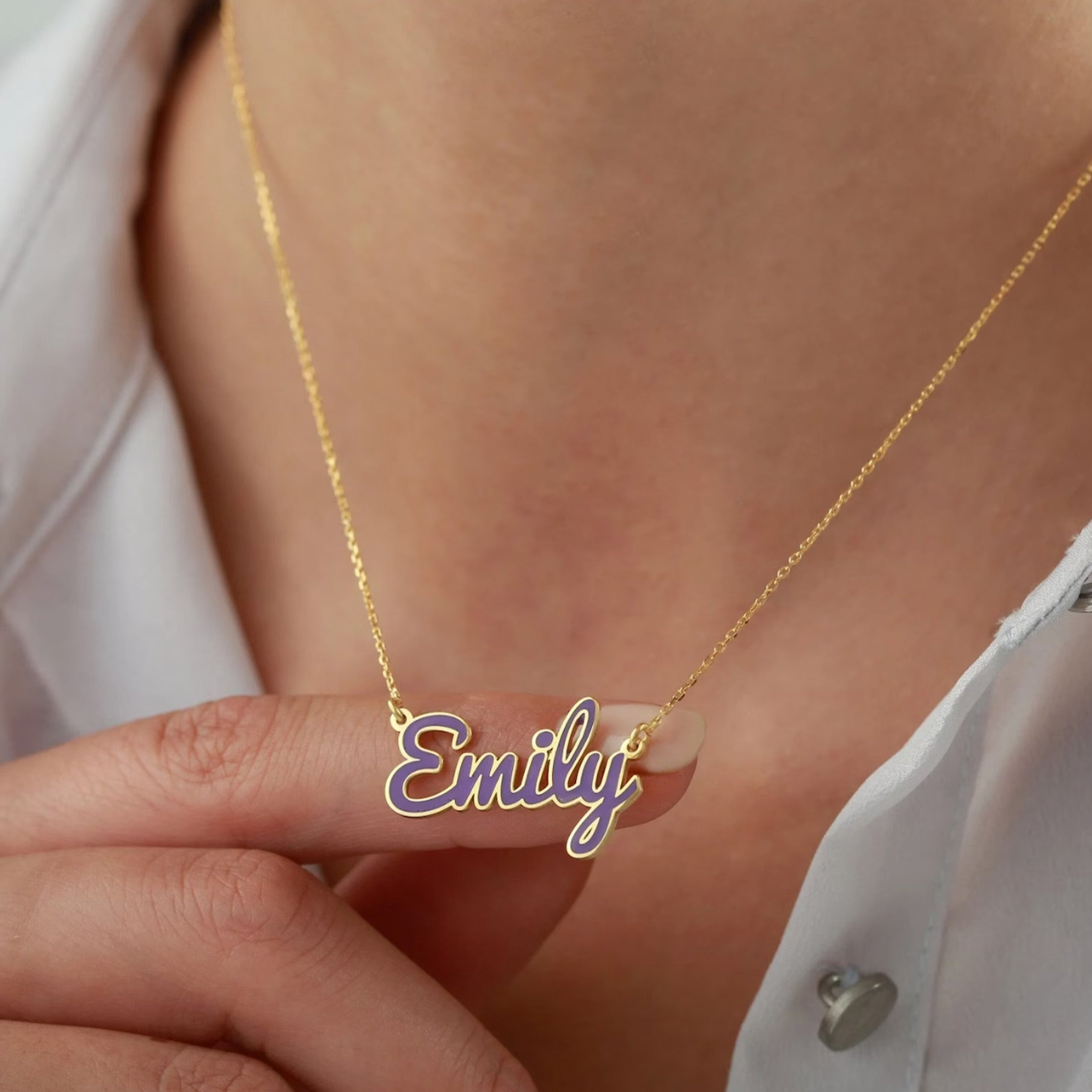 customized enamel name necklace