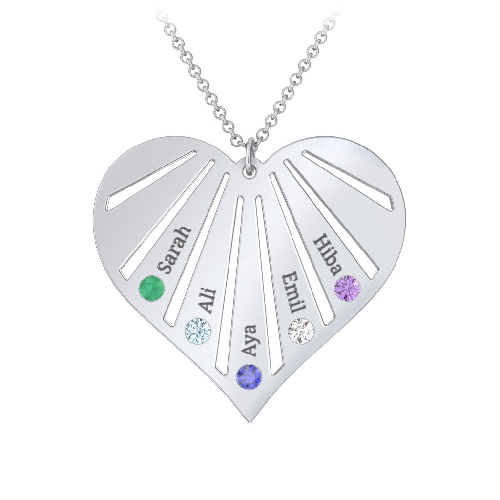 Engravable Heart Necklace with 2-7 Birthstones