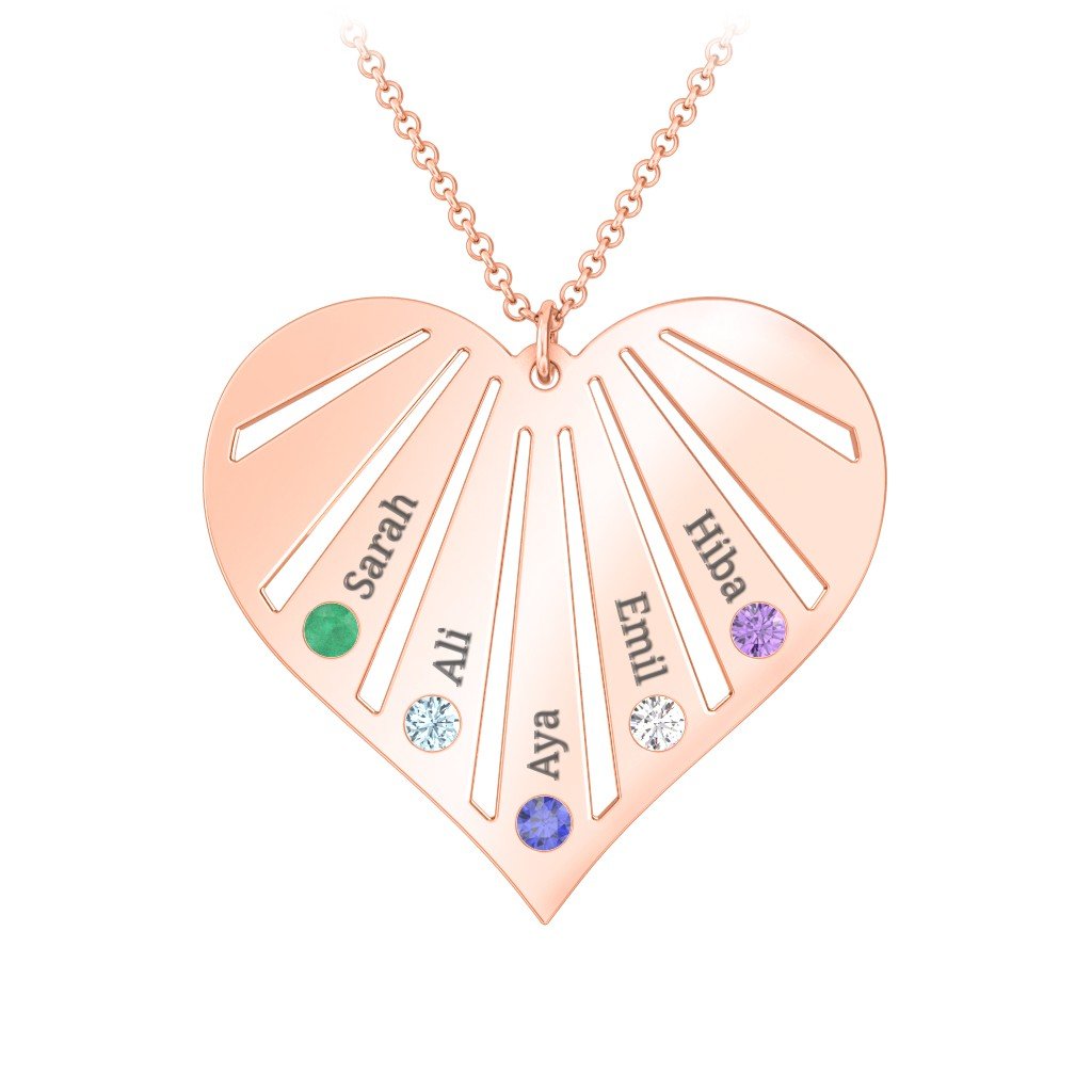 Engravable Heart Necklace with 2-7 Birthstones