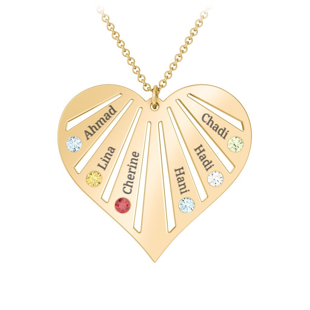 Engravable Heart Necklace with 2-7 Birthstones