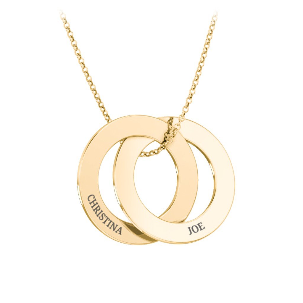 Engraved 2 Interlocking Russian Rings Necklace