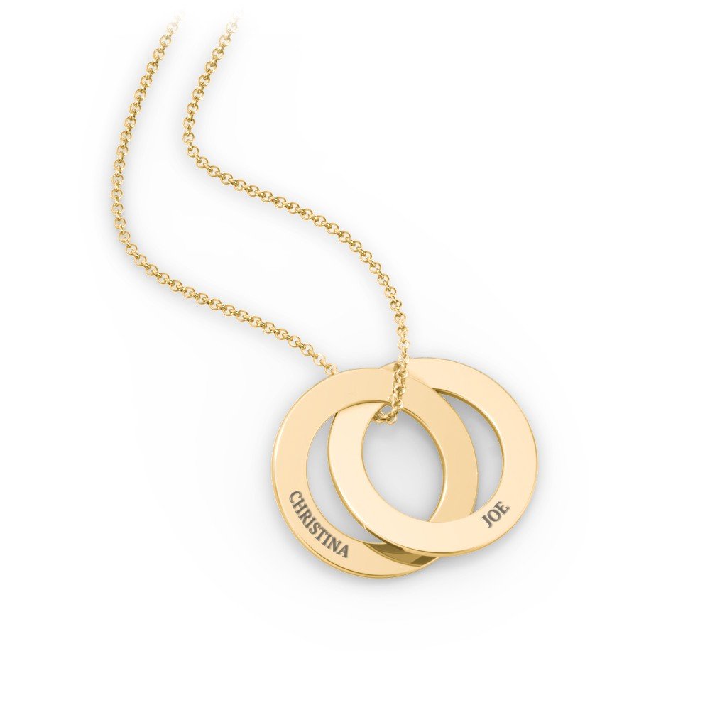 Engraved 2 Interlocking Russian Rings Necklace