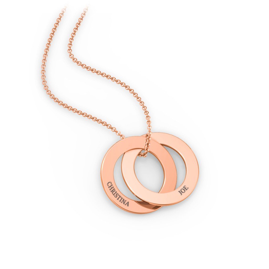 Engraved 2 Interlocking Russian Rings Necklace