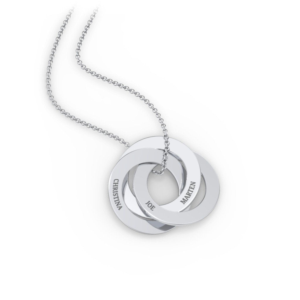 Engraved 3 Interlocking Russian Rings Necklace