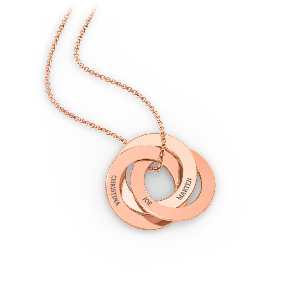 Engraved 3 Interlocking Russian Rings Necklace