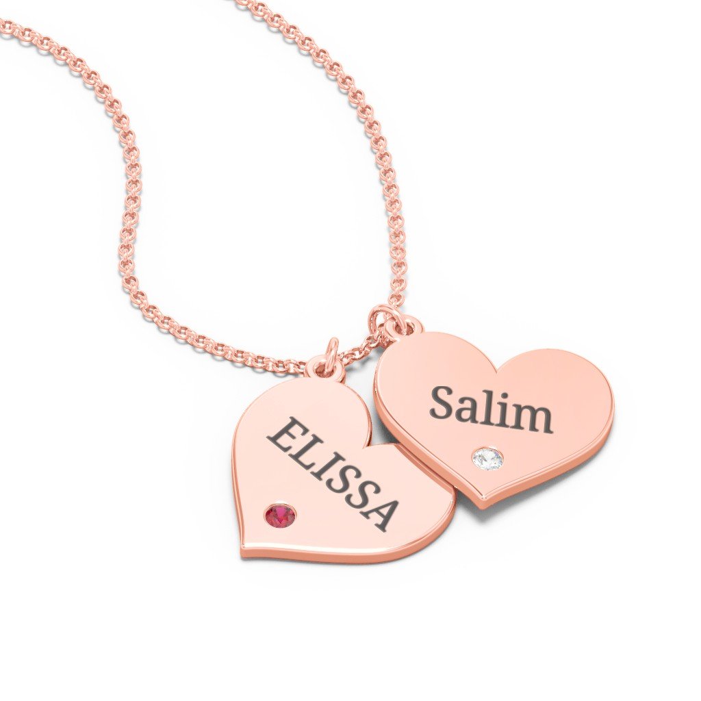 Engravable Hanging 2 Hearts Necklace with Birthstones