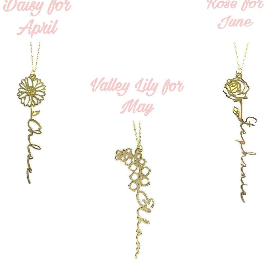 Birth Flower Necklace With Name