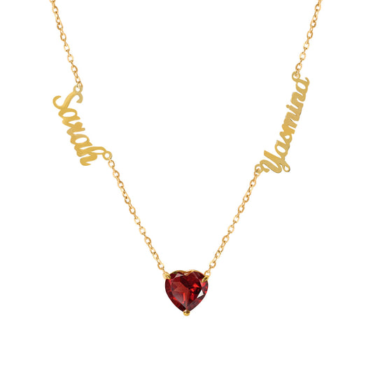 Heart Shape Stone with Customized Name Necklace