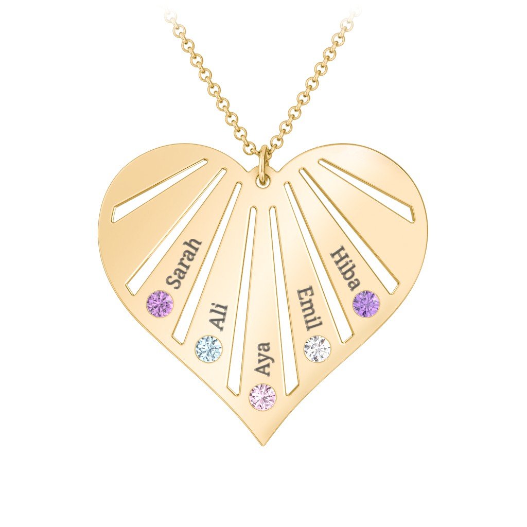 Engravable Heart Necklace with 2-7 Birthstones