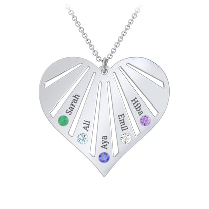 Engravable Heart Necklace with 2-7 Birthstones