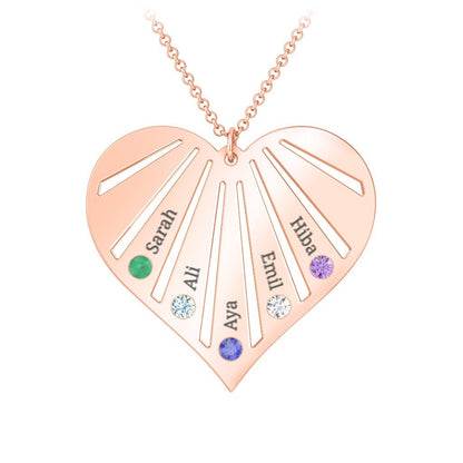 Engravable Heart Necklace with 2-7 Birthstones