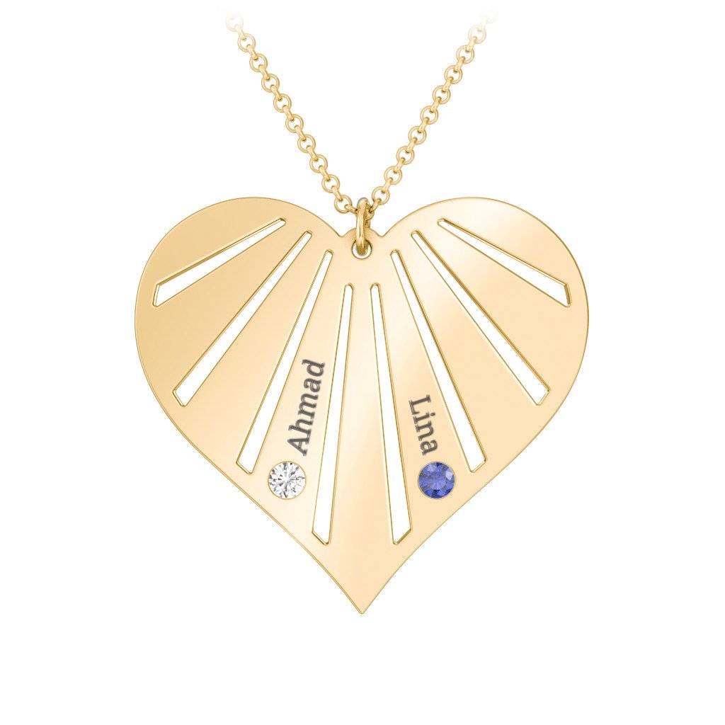 Engravable Heart Necklace with 2-7 Birthstones