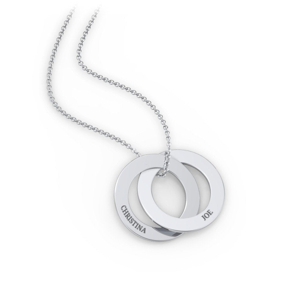 Engraved 2 Interlocking Russian Rings Necklace
