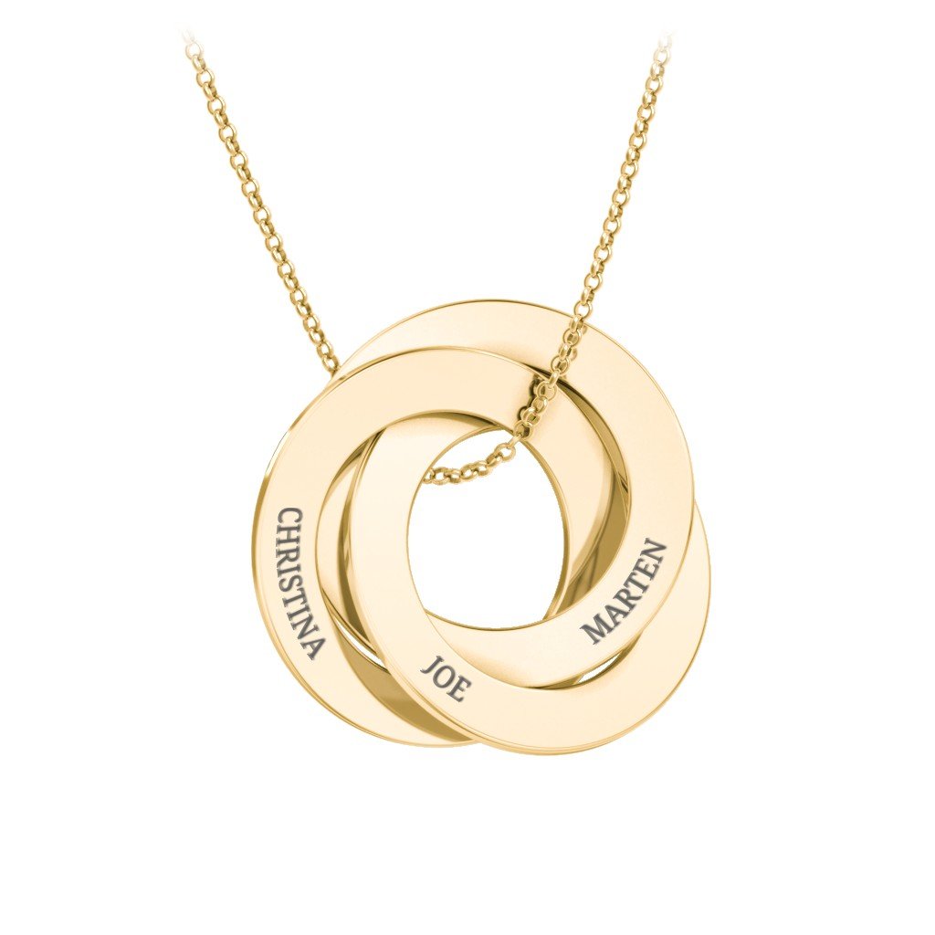 Engraved 3 Interlocking Russian Rings Necklace