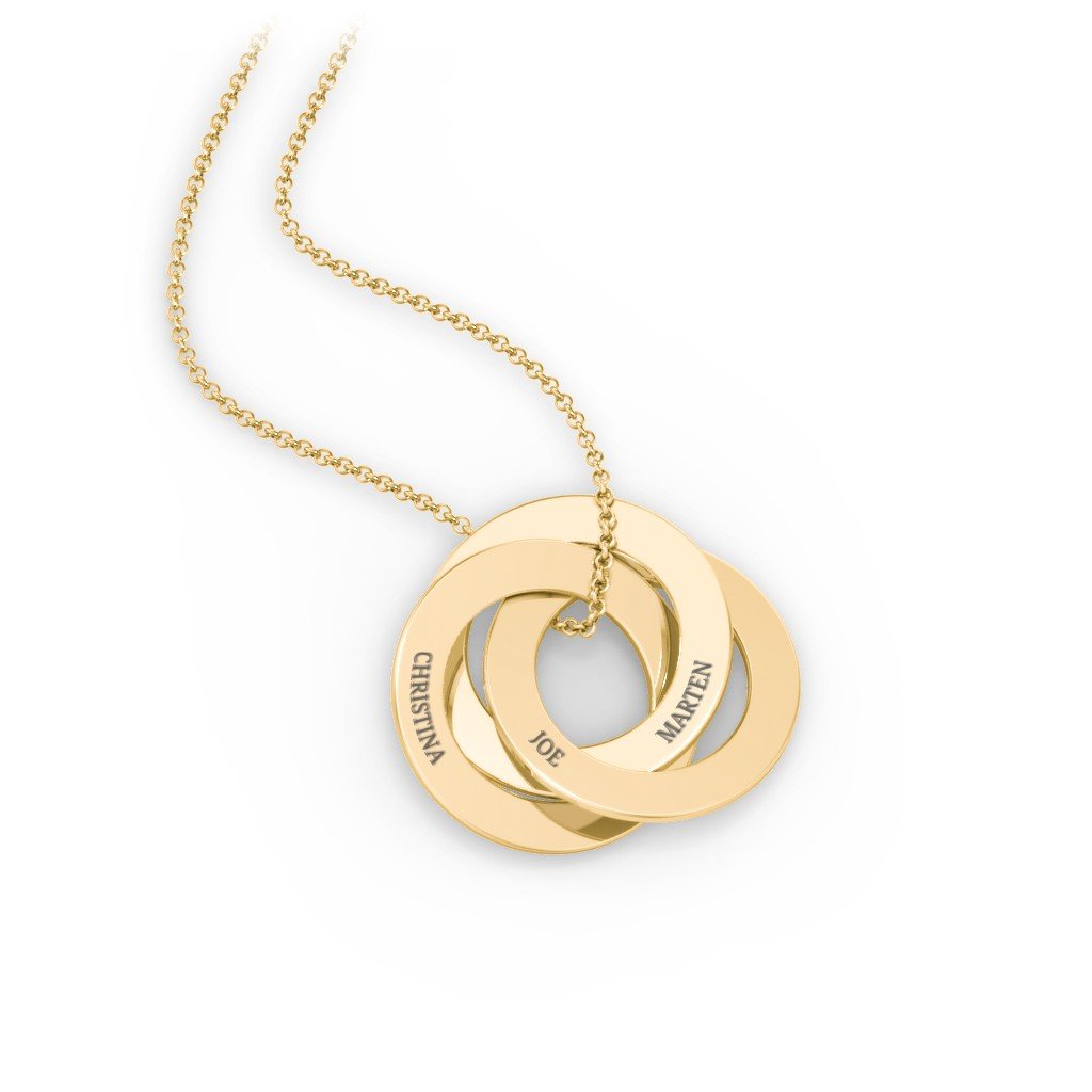 Engraved 3 Interlocking Russian Rings Necklace
