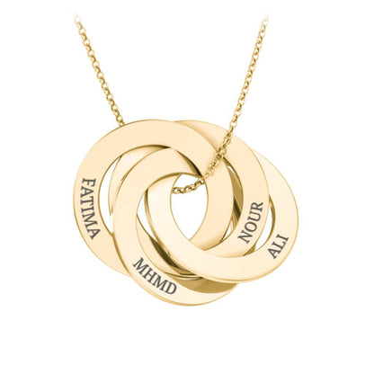 Engraved 4 Interlocking Russian Rings Necklace
