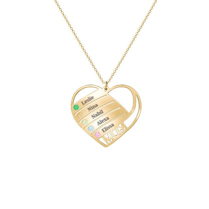 Engravable "Mom" Heart 2-5 Birthstone Necklace