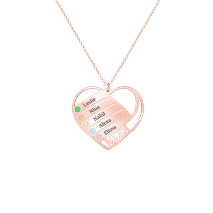 Engravable "Mom" Heart 2-5 Birthstone Necklace