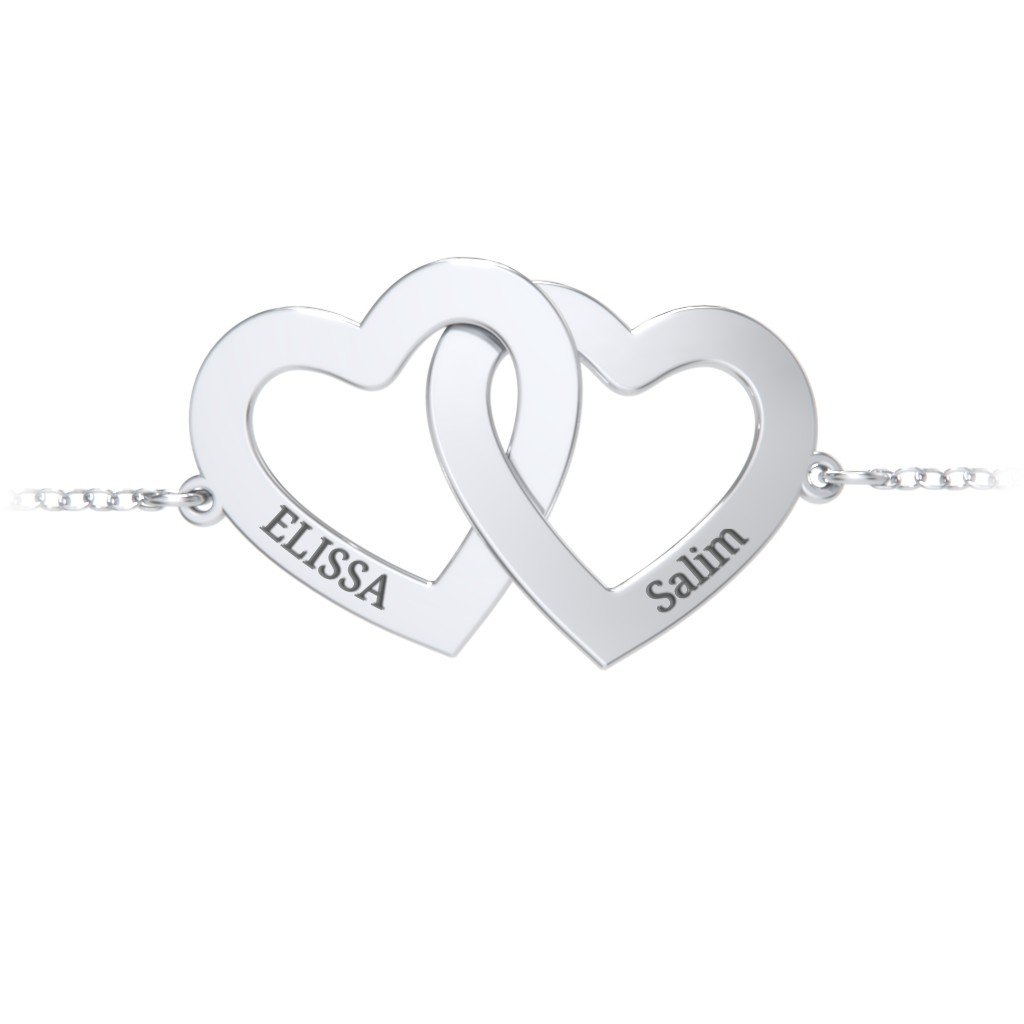 Engravable Interlocking Double Heart Bracelet