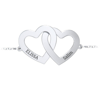 Engravable Interlocking Double Heart Bracelet