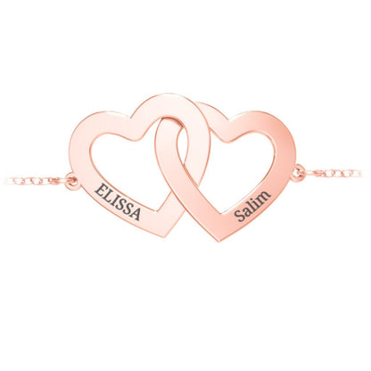 Engravable Interlocking Double Heart Bracelet