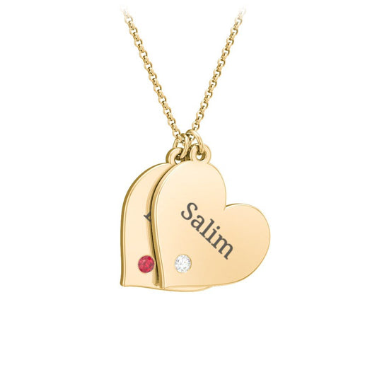 Engravable Hanging 2 Hearts Necklace with Birthstones