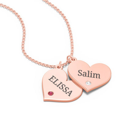 Engravable Hanging 2 Hearts Necklace with Birthstones