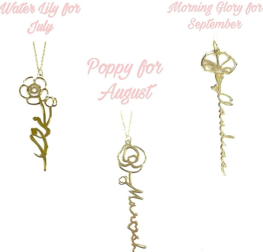 Birth Flower Necklace With Name
