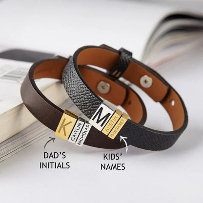 DAD's initial & Kids Names Leather bracelet