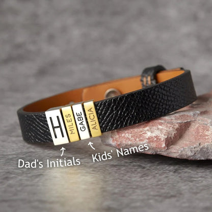 DAD's initial & Kids Names Leather bracelet