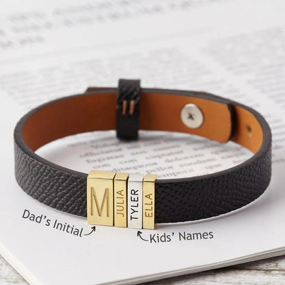 DAD's initial & Kids Names Leather bracelet